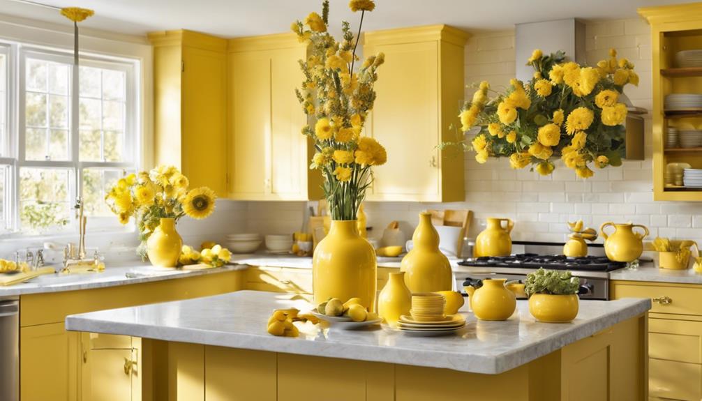 yellow vases with flowers
