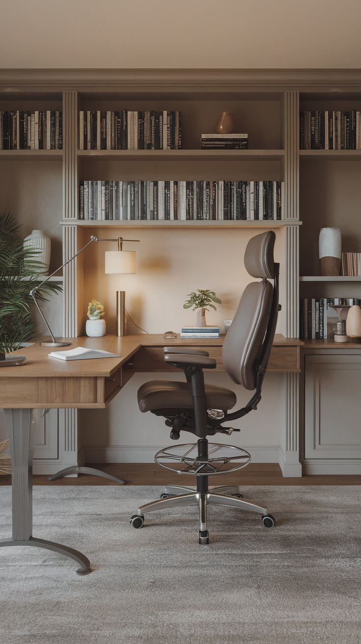 A modern office chair in a stylish home office setting