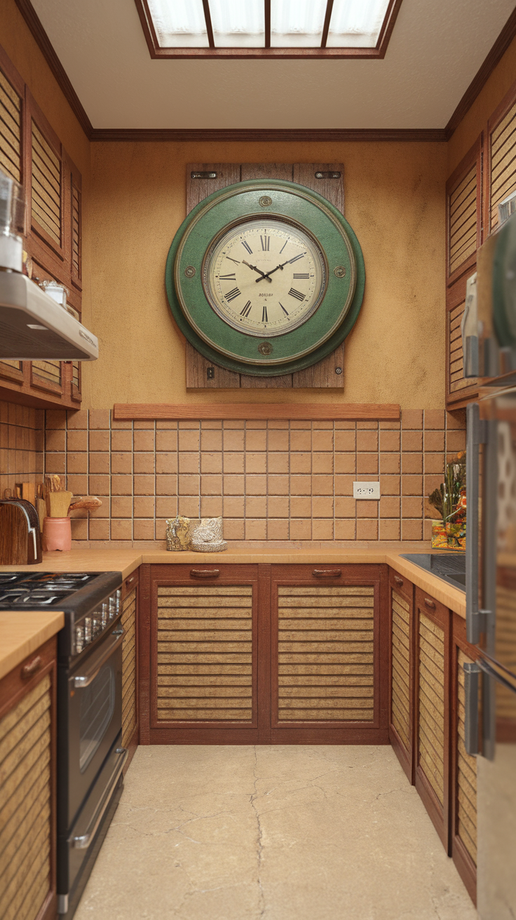 Emerald green wall clock in a cozy kitchen setting