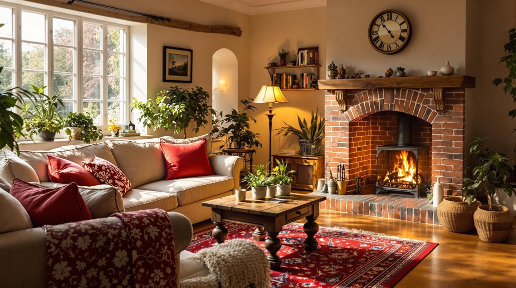 cozy cottage with red accents