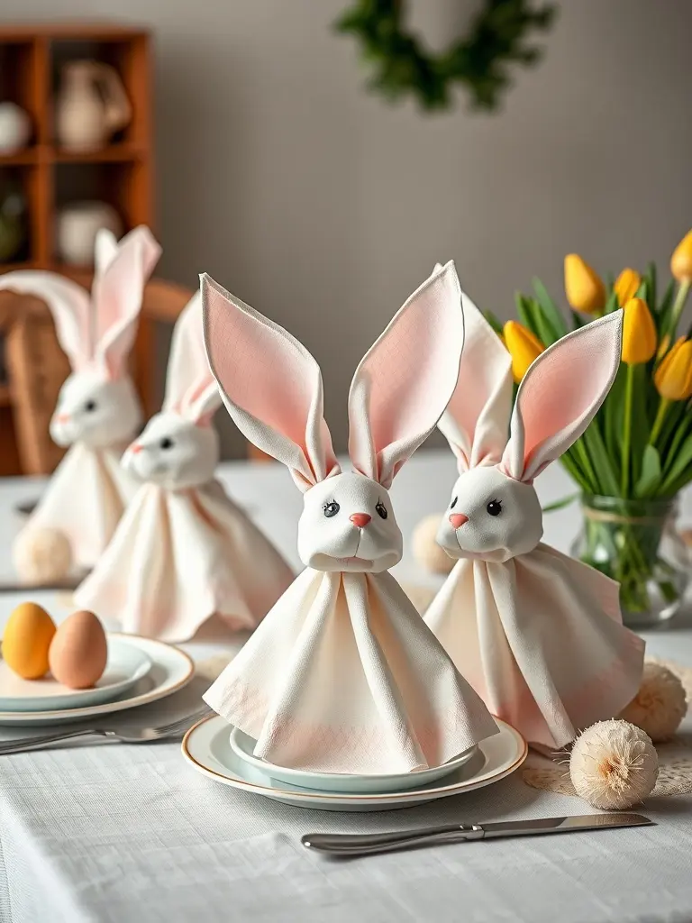 Creative bunny napkin folds on a festive Easter table