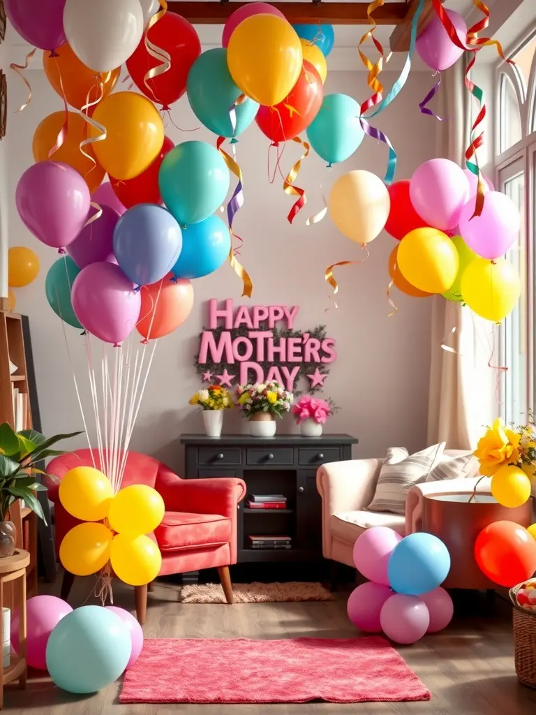 Colorful balloons and streamers for Mother's Day decoration