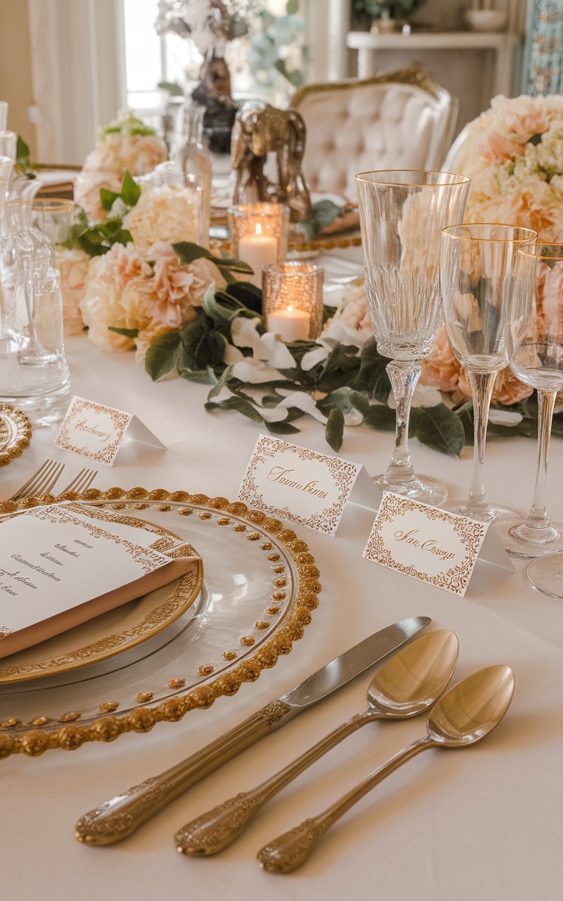 Elegant table setting with personalized place cards for Mother's Day