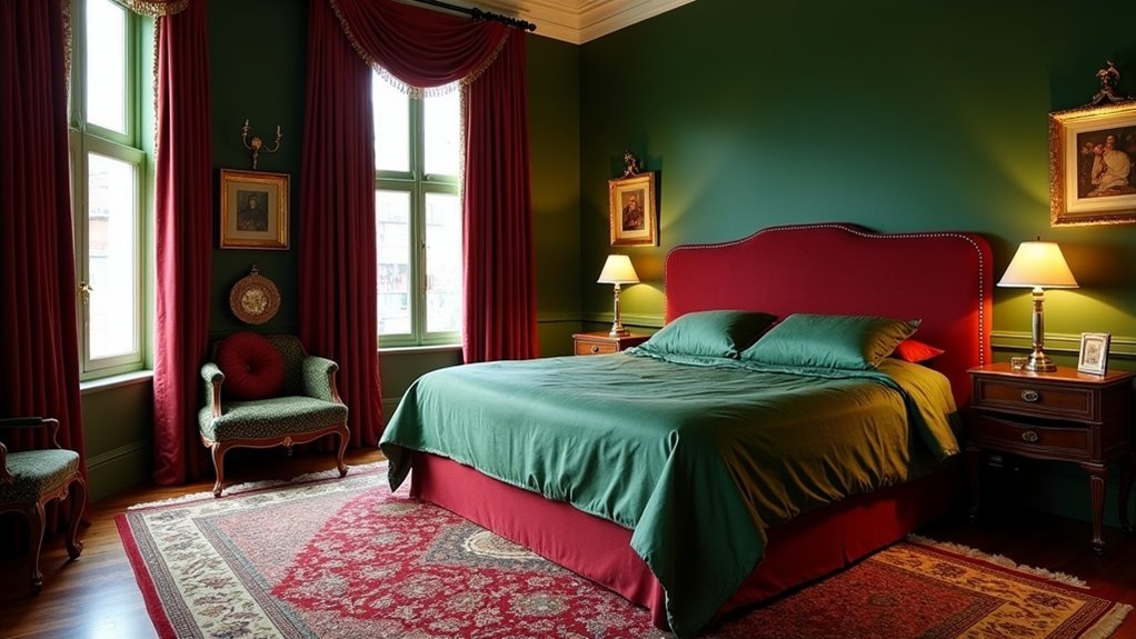 burgundy and green decor