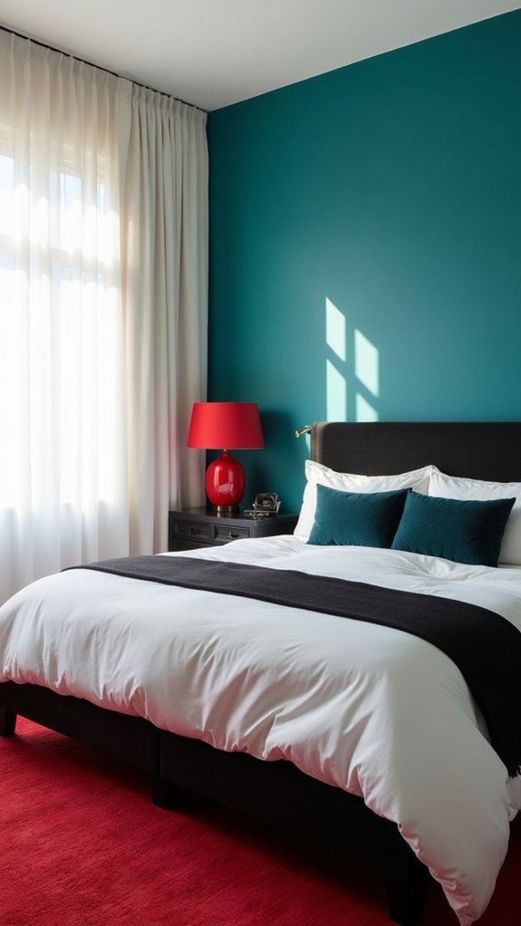 color combination black white teal red
