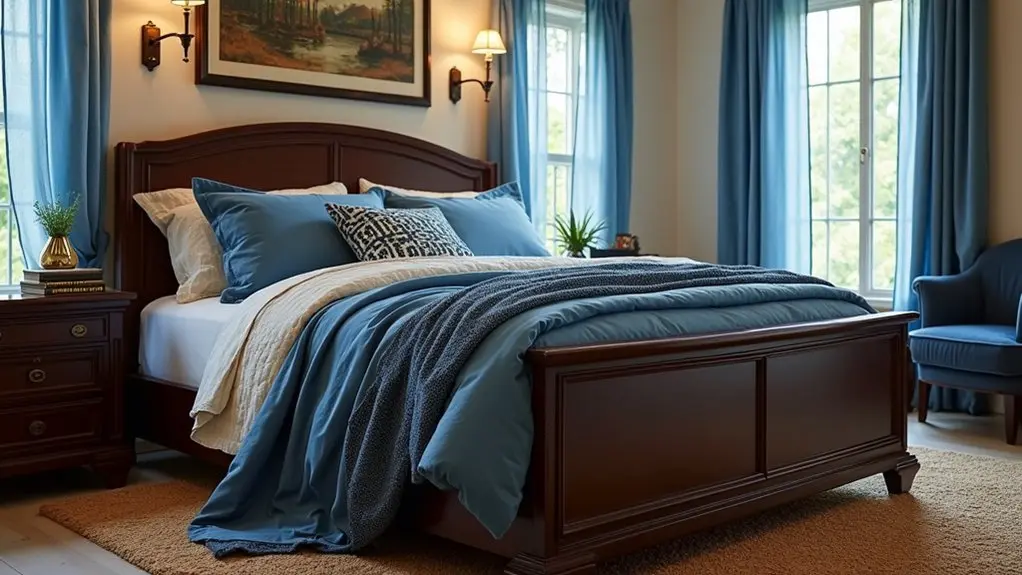 cozy blue and brown decor