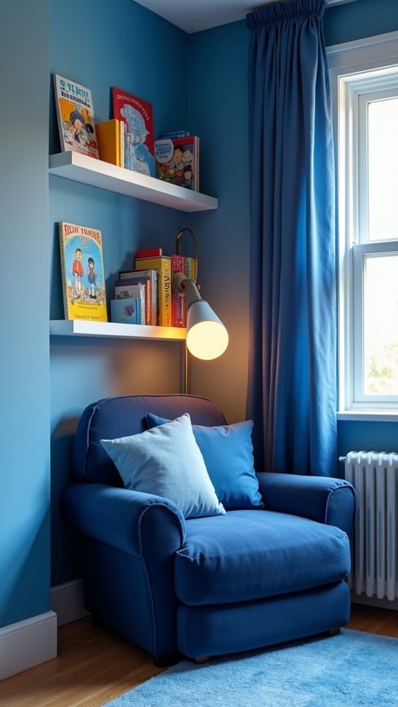 cozy blue reading nook