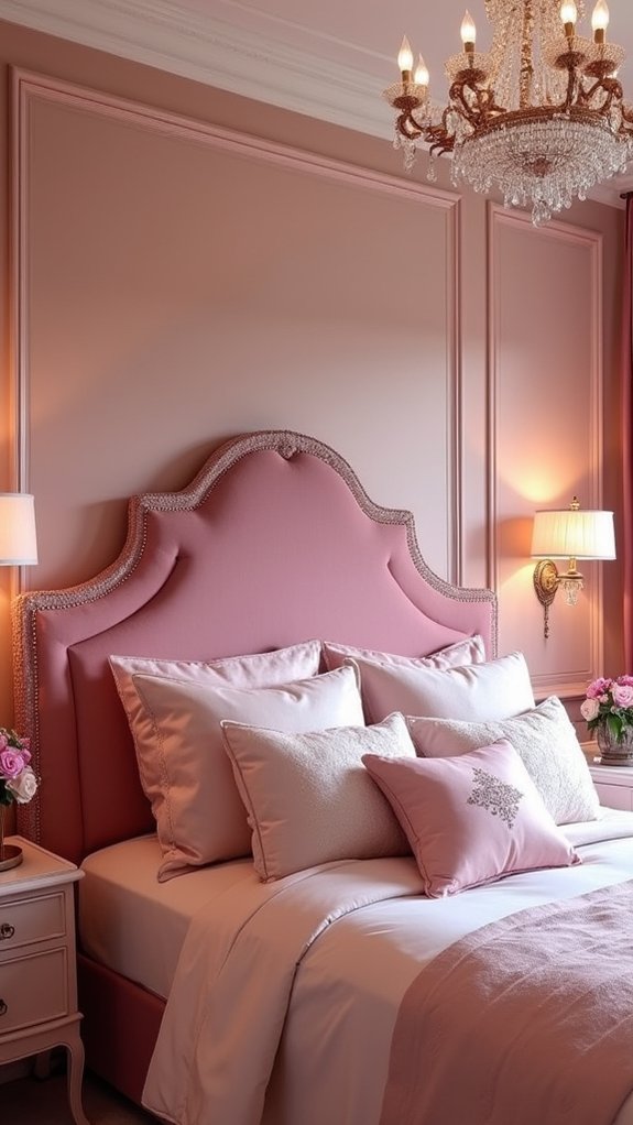 luxurious pink velvet headboard