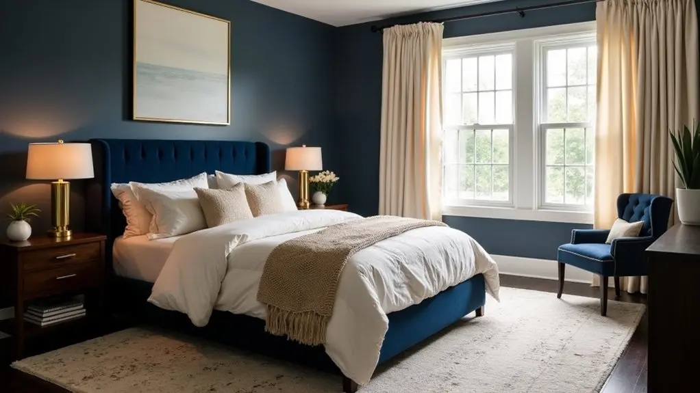 navy and cream bedroom decor