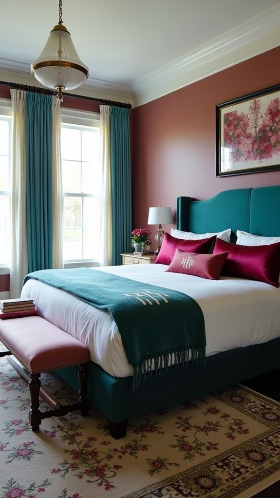 teal and burgundy decor elements