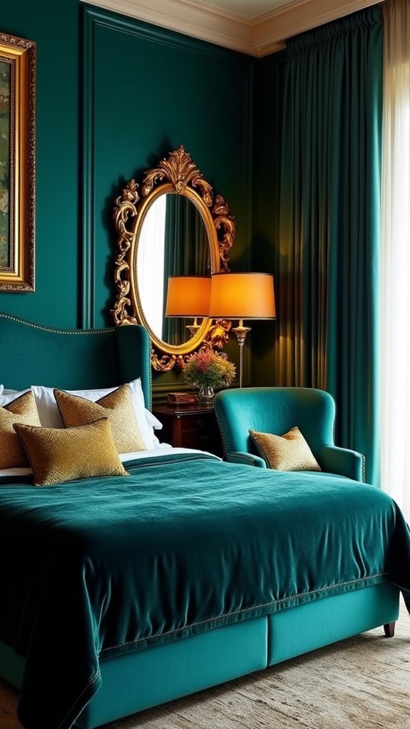 teal and gold textiles
