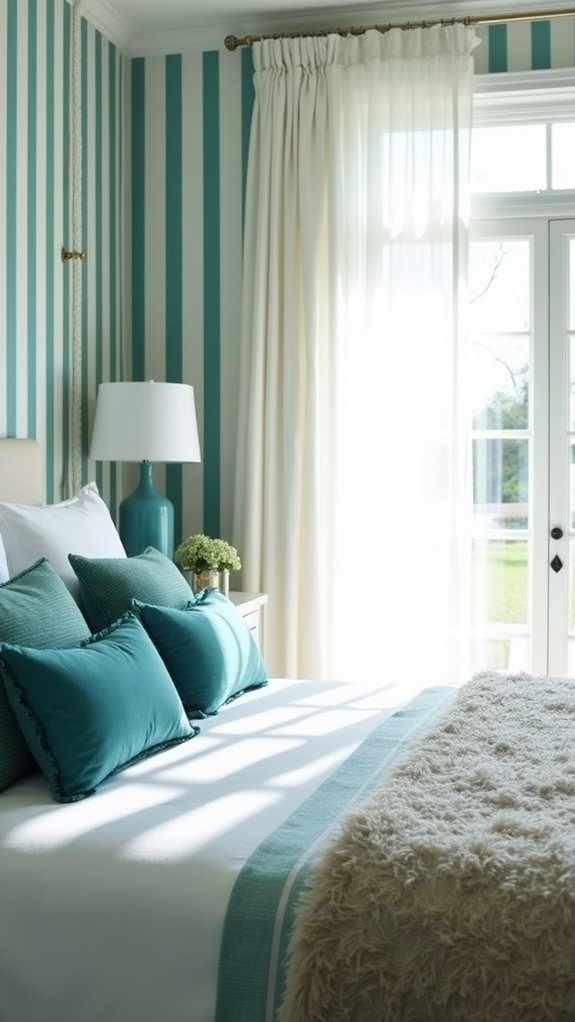 teal and white striped design