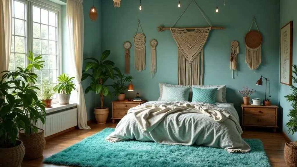 teal bohemian bedroom inspiration