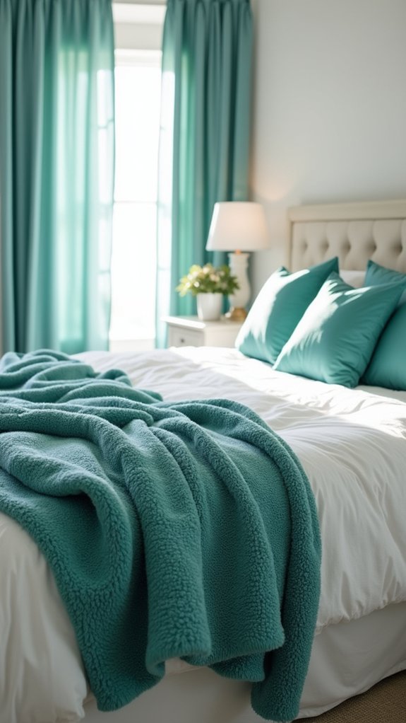 teal throws layered textures