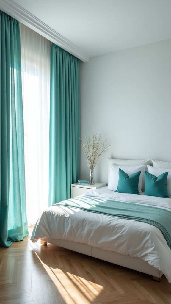 teal window treatments installation