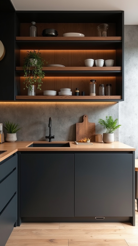 balanced black and wood