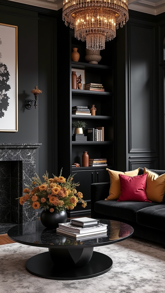 balanced black living room accents