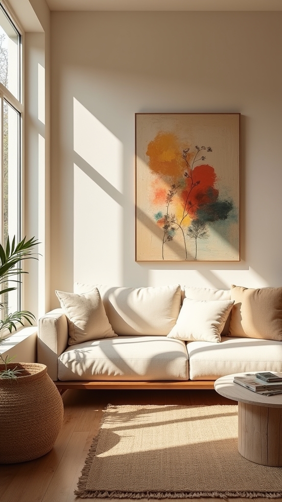 beige backdrop enhances statement art