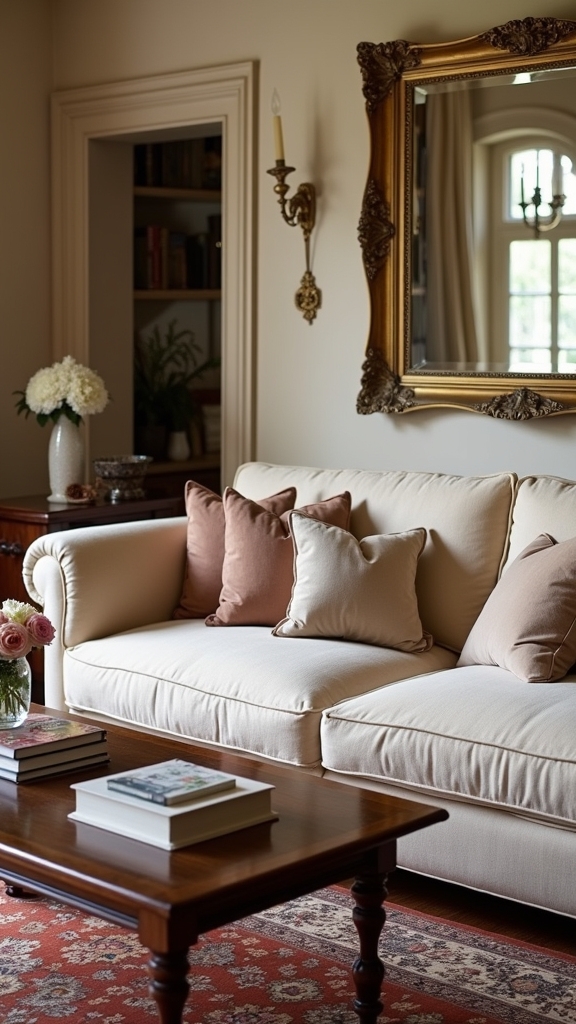 beige couch as centerpiece