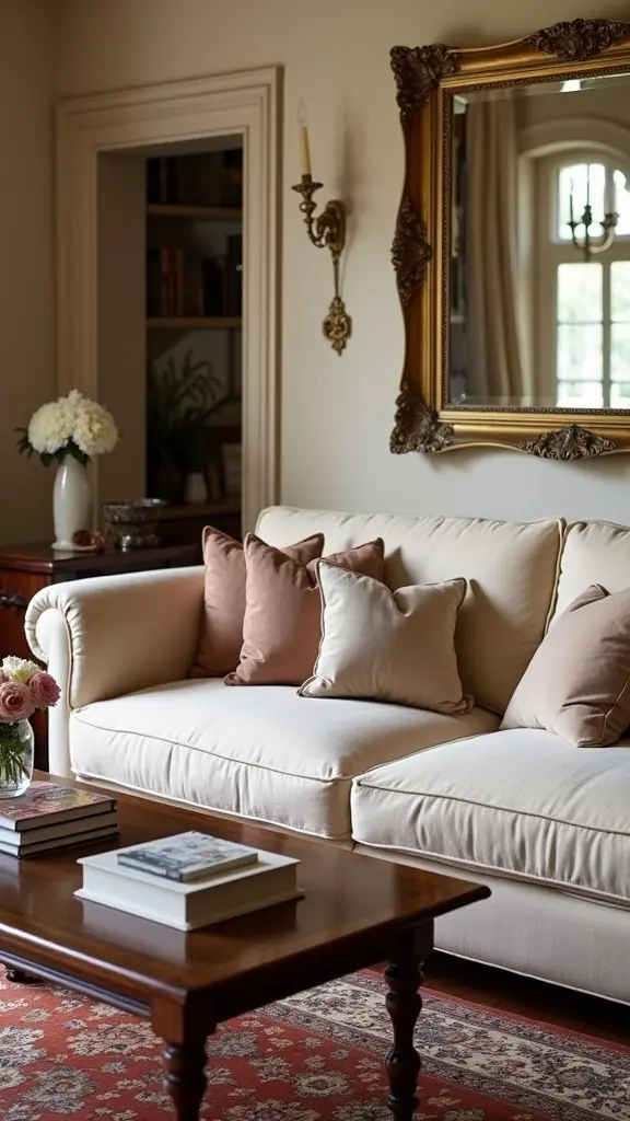 beige couch as centerpiece