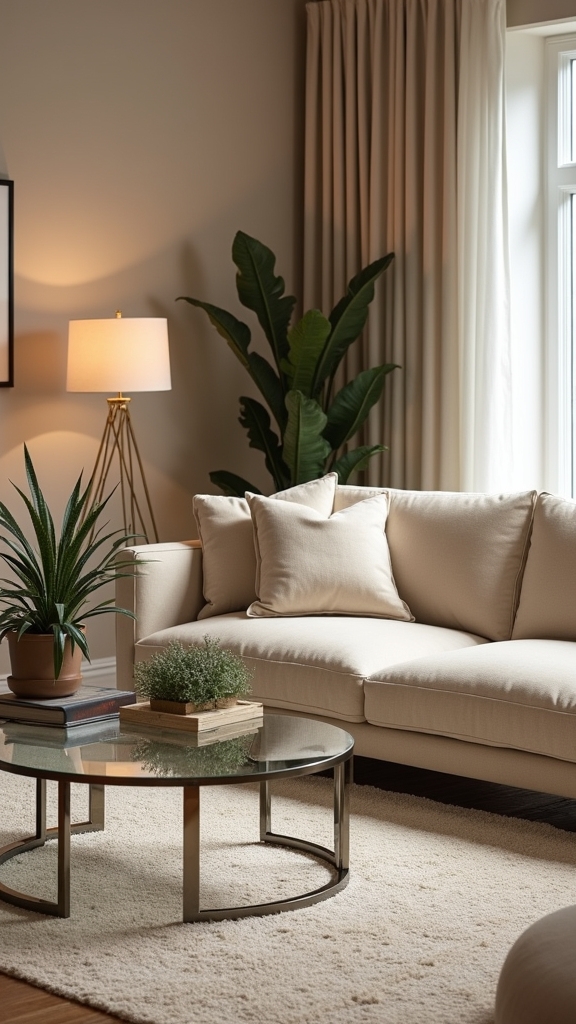 beige couch with bold accents