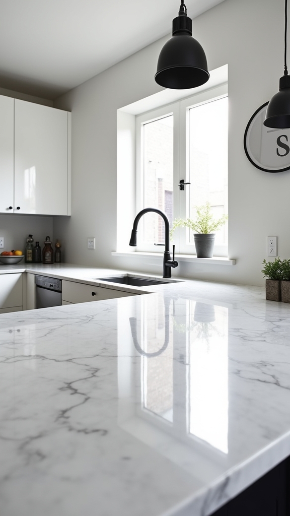black accents enhance marble