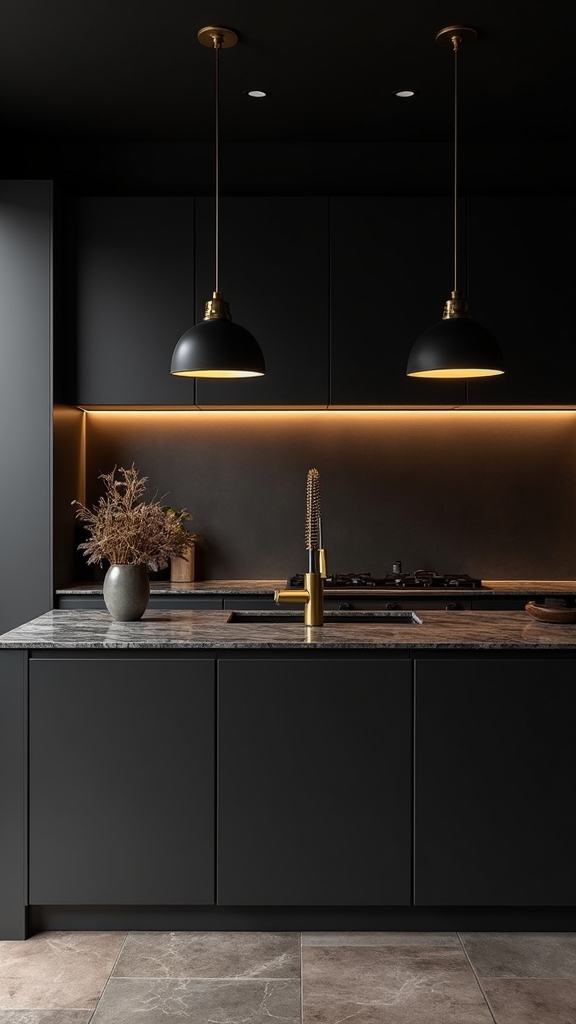 black cabinetry gold accents