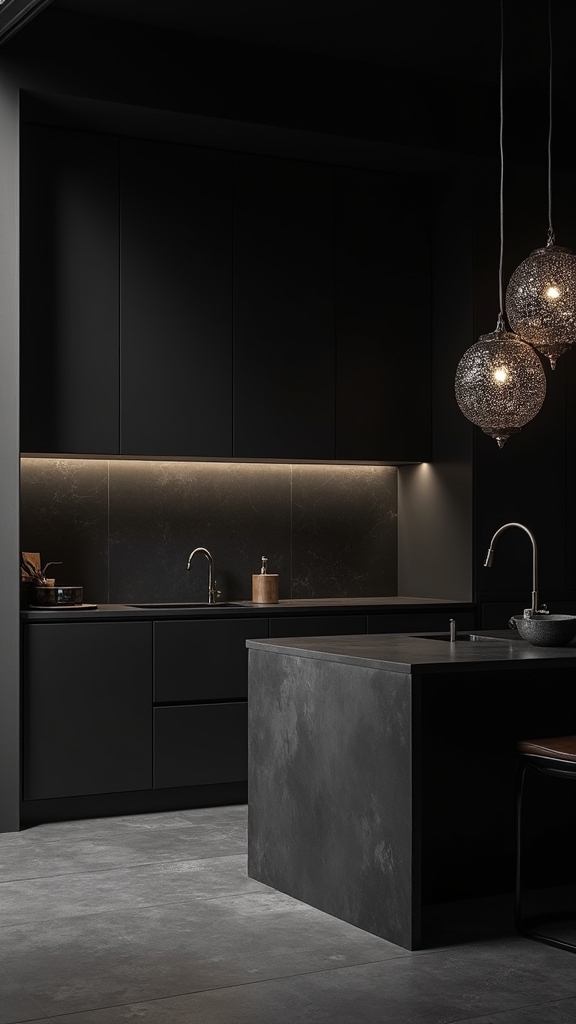 black cabinets bold lighting