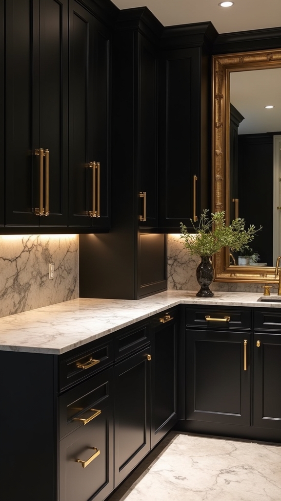 black cabinets brass accents