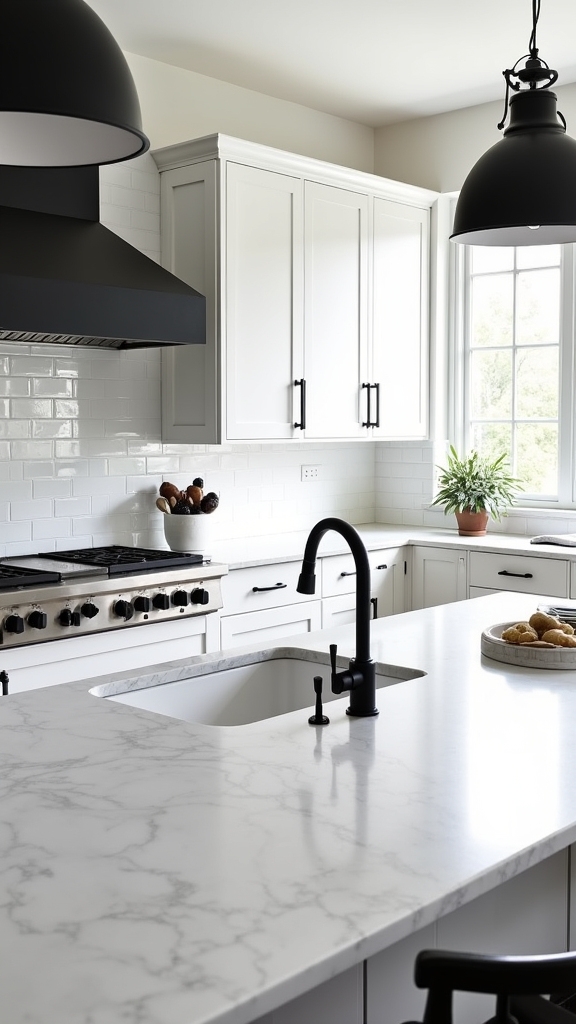 black hardware enhances kitchens