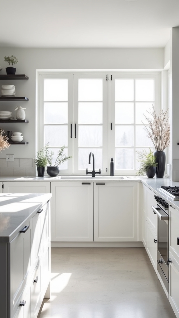 black hardware enhances kitchens