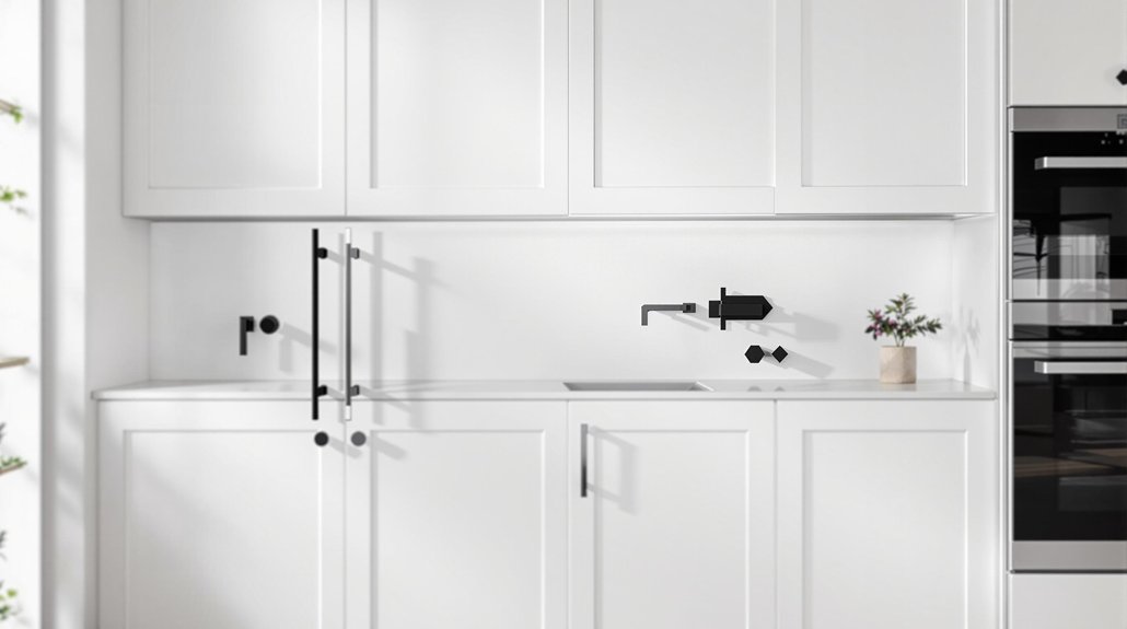 black hardware white cabinets