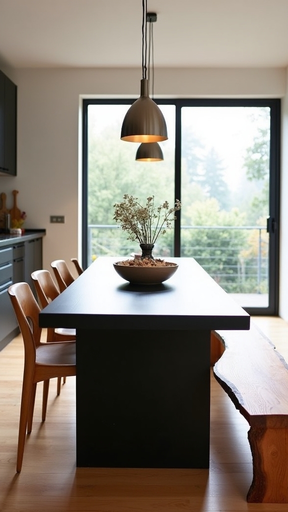 black tables warm wood