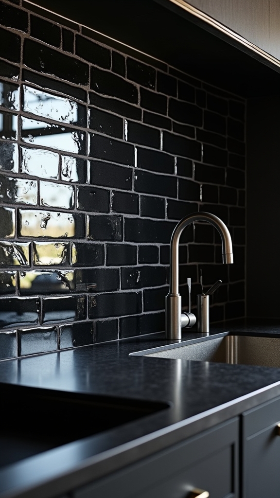 black tiles metallic accents
