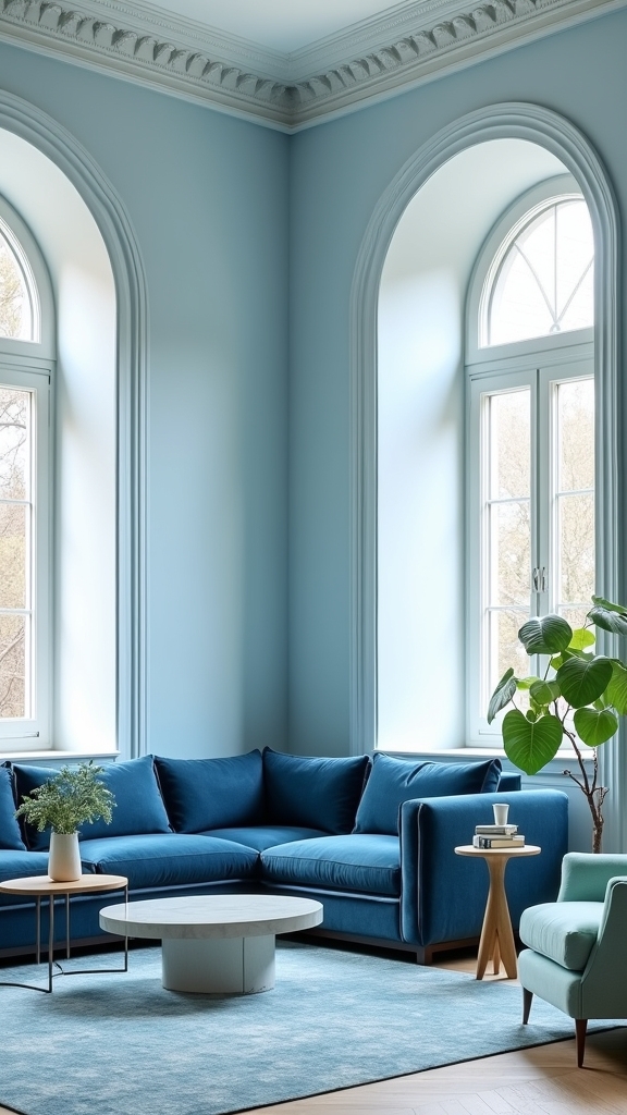 blue accents enhance architecture