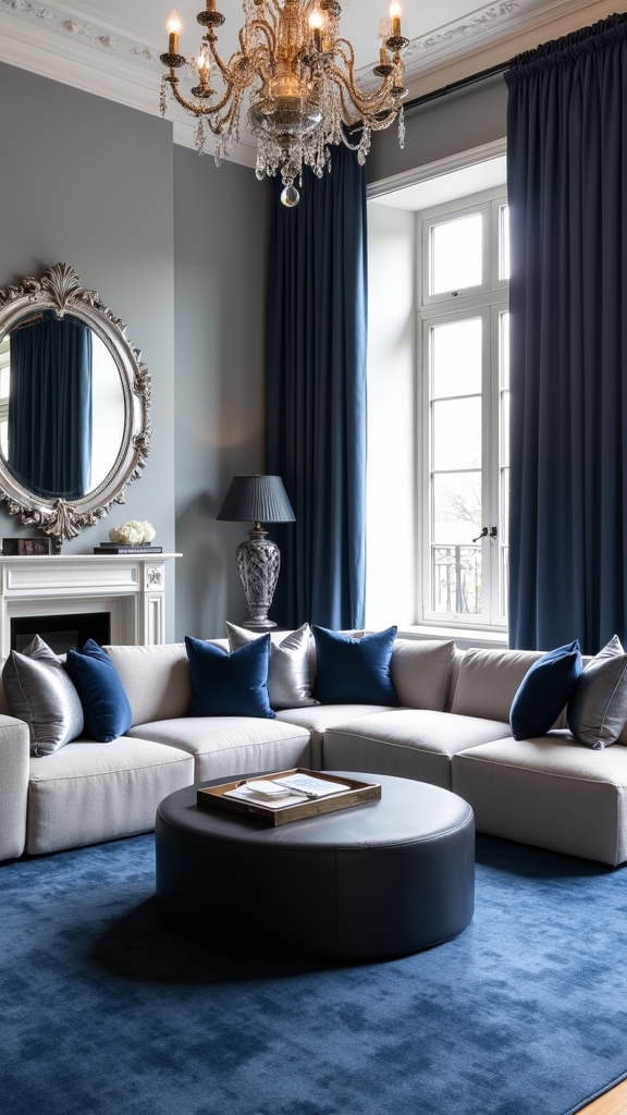 blue curtains enhance sophistication