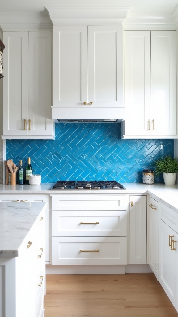 blue herringbone tile elegance