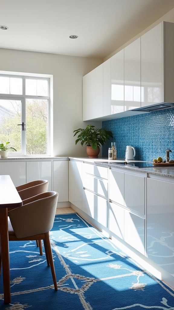 blue rugs enhance kitchen cohesion