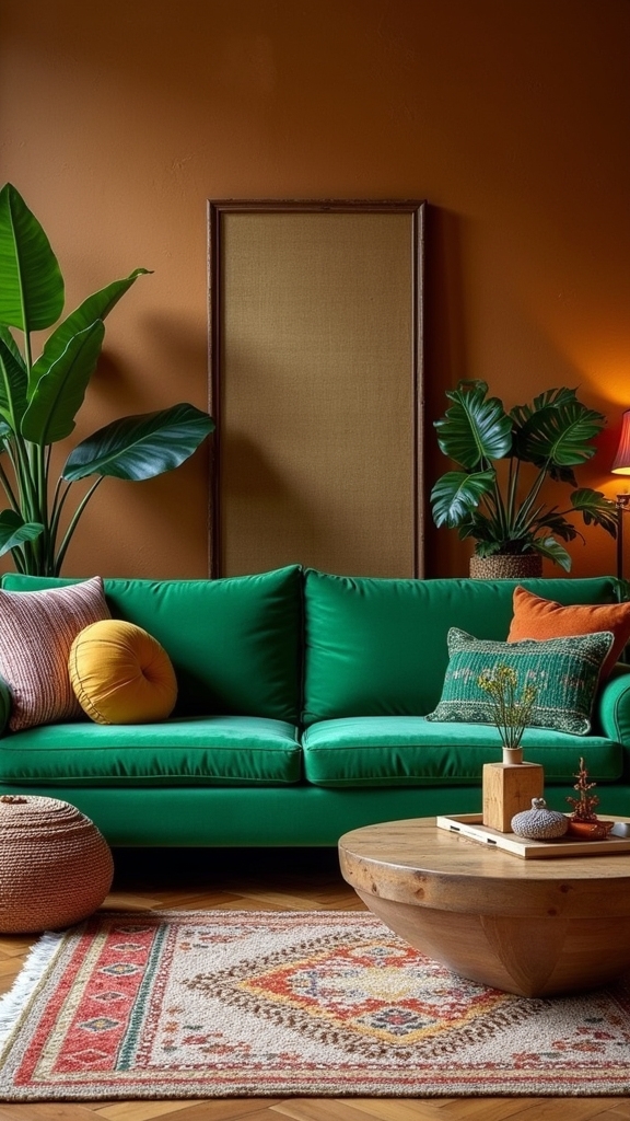 bohemian green couch decor