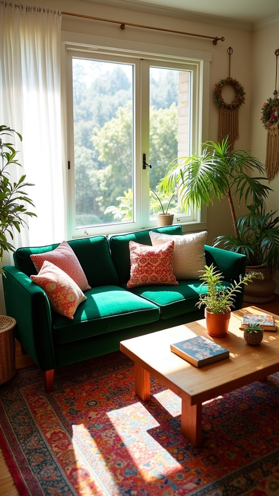 bohemian green couch decor