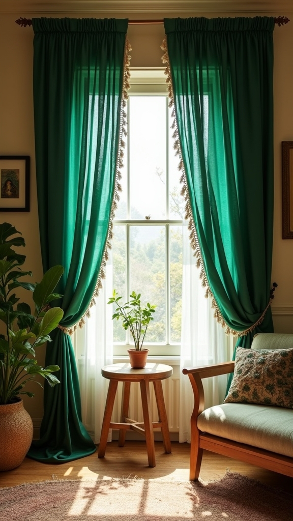 bohemian green tassel curtains