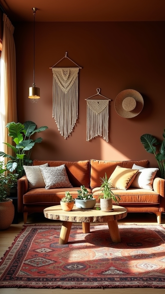 boho brown living room design
