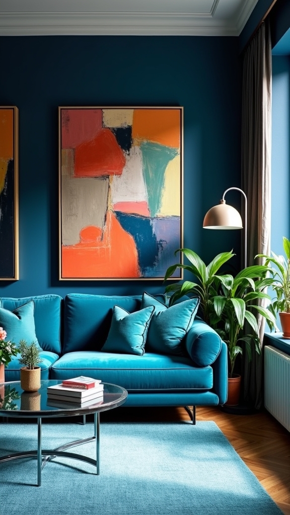 bold artwork on blue