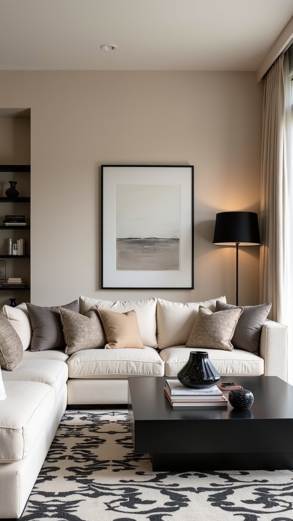 bold black accents enhance tranquility