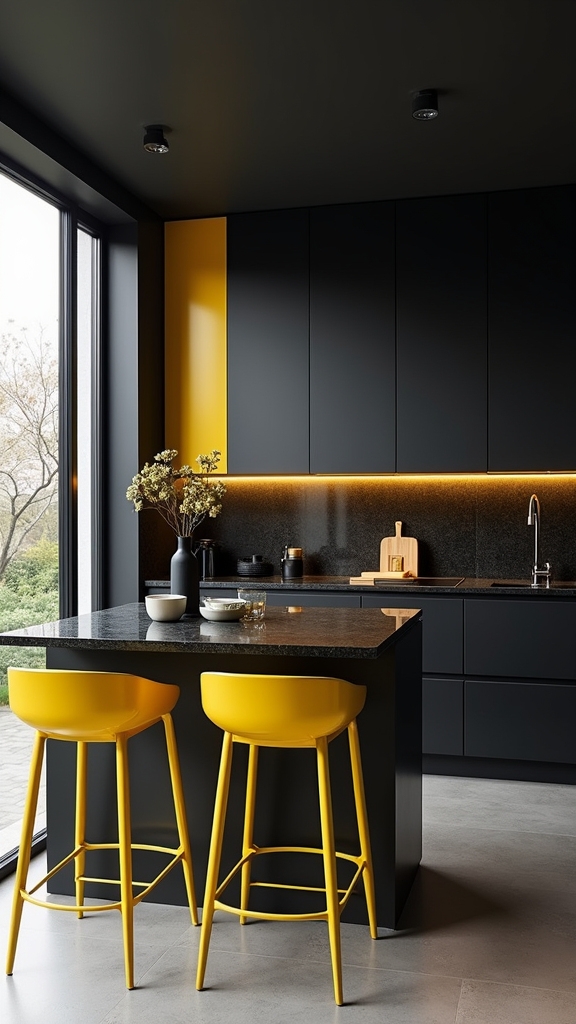bold black and yellow kitchen