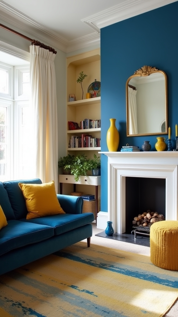 bold blue and yellow decor