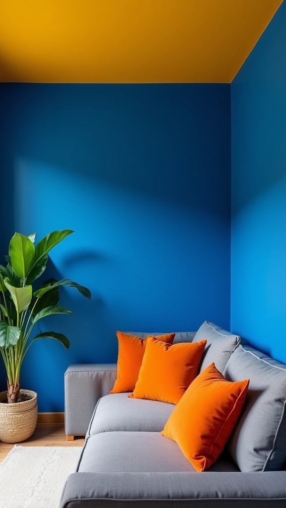 bold ceiling blue walls
