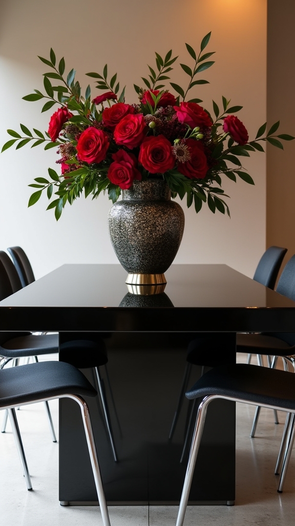 bold centerpieces enhance black tables