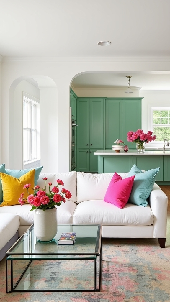 bold green cabinets contrast