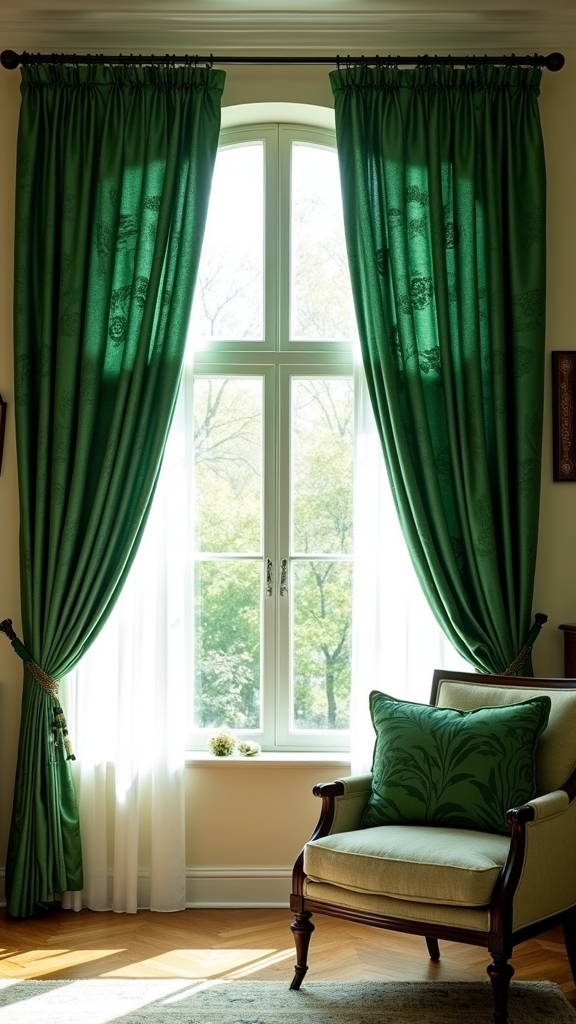 bold green drapes elevate decor